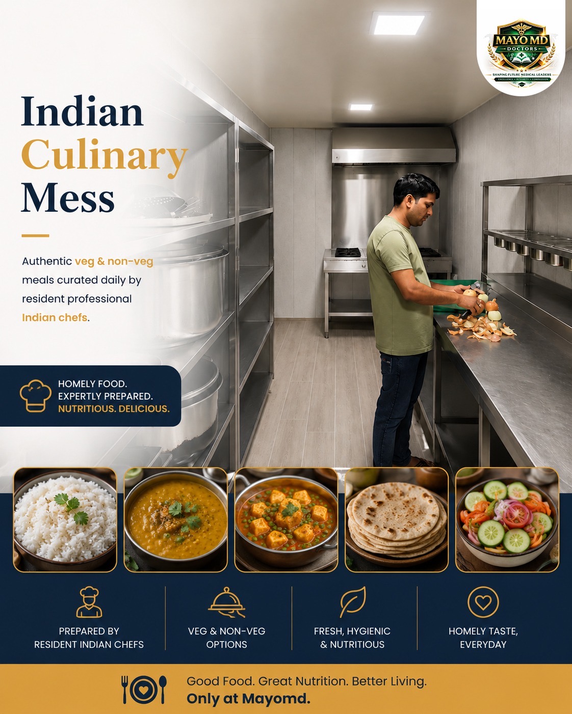 Hostel kitchen where resident Indian chefs prepare daily meals